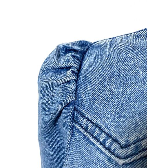 ASOS Design Tall Denim Mini Western Shirt Dress Womens 4 Puff Sleeves Cowgirl - Picture 4 of 7